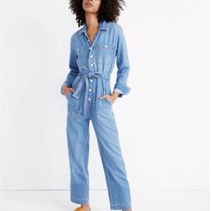 Madewell Denim Tie-Waist Jumpsuit Cosgrove Wash Size XS